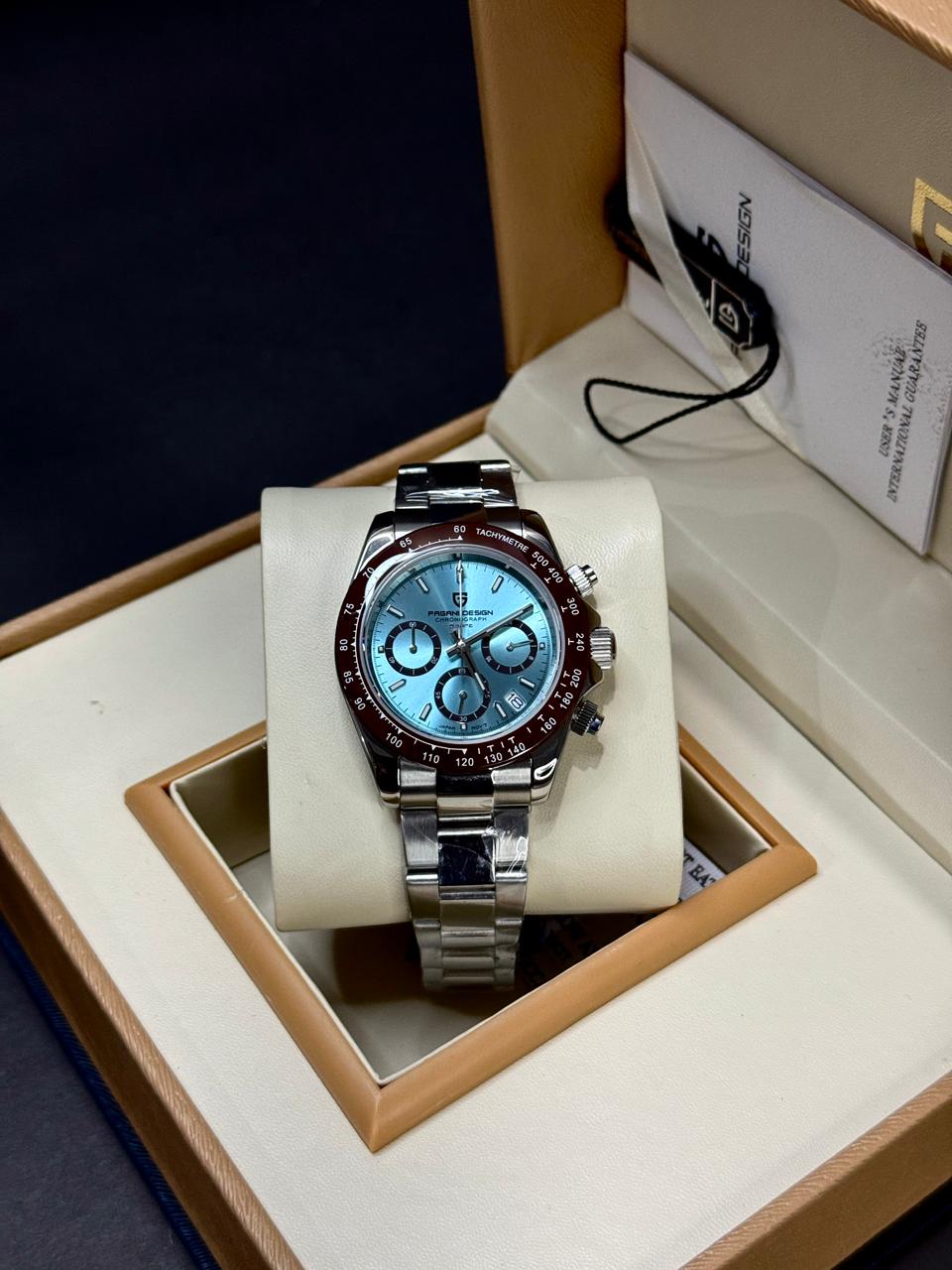 PAGANI DESIGN DAYTONA PLATINUM | SEIKO JAPAN VK63 QUARTZ | PD-1644 | SILVER WITH ICE BLUE