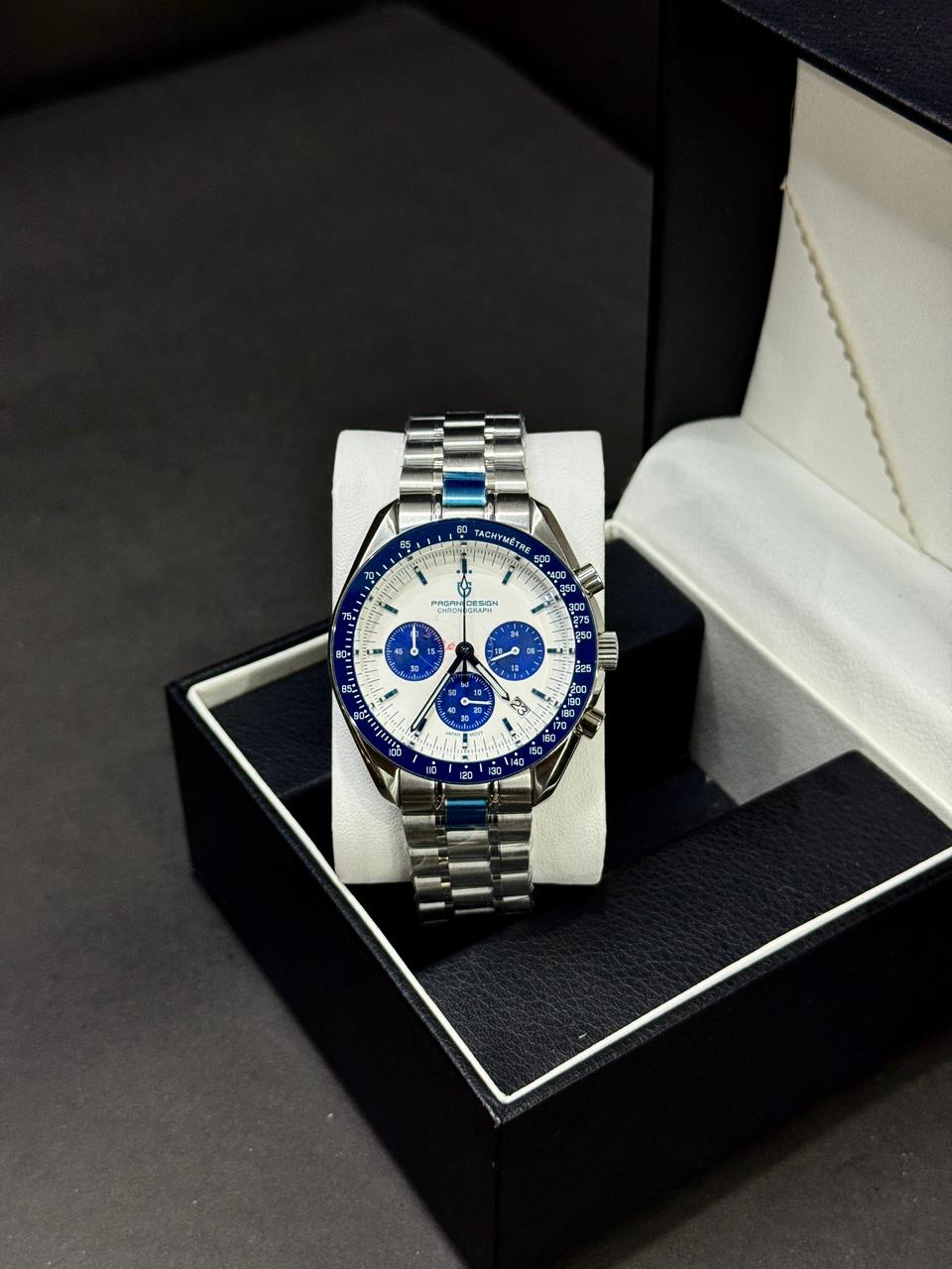 PAGANI DESIGN OMEGA | SEIKO JAPAN VK63 QUARTZ | PD-1701 | SILVER WITH ICE BLUE