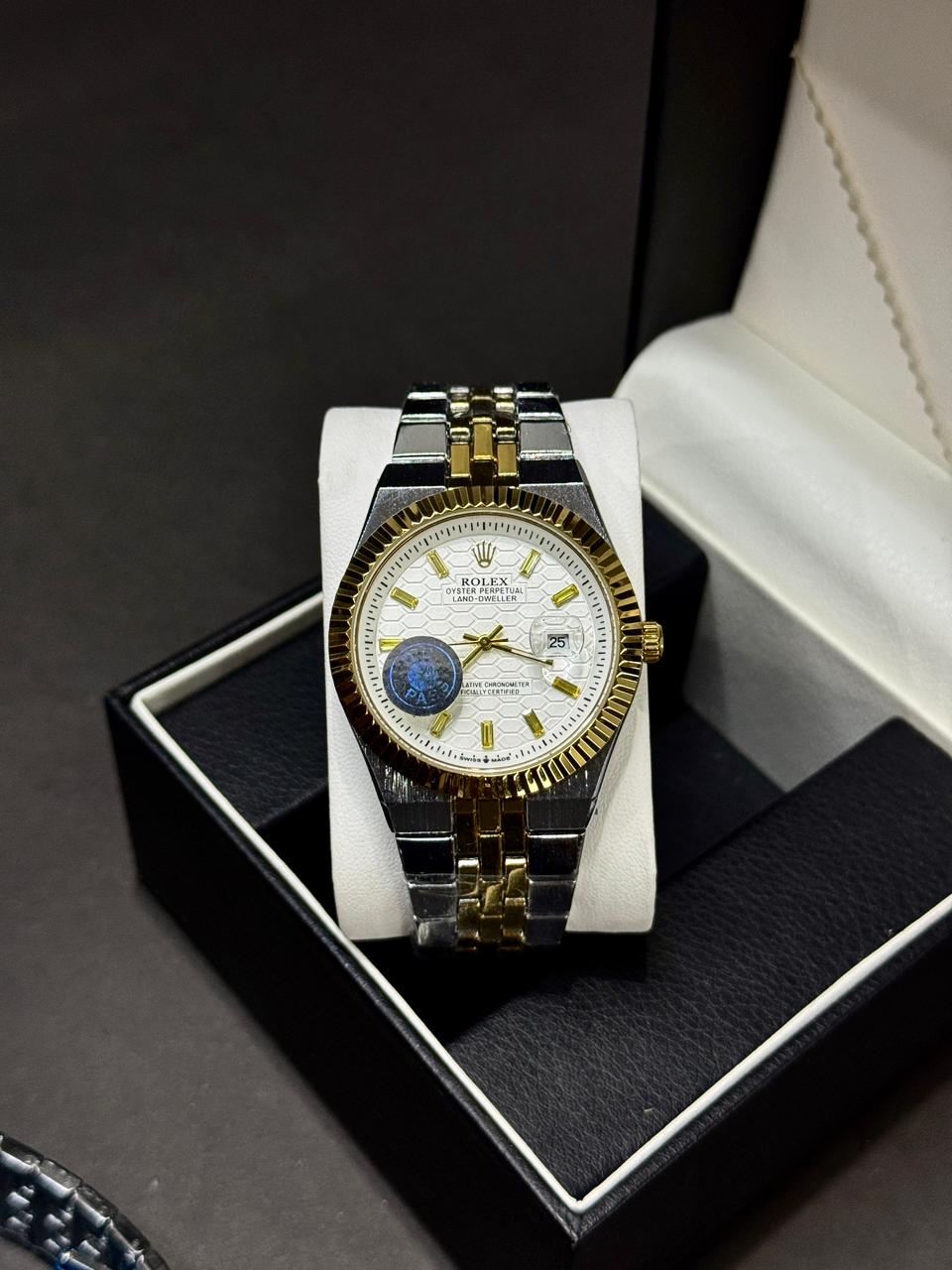ROLEX LAND DEWELLER | QUARTZ | PREMIUM QUALITY | BUTTERFLY LOCK | TWO TONE WITH WHITE