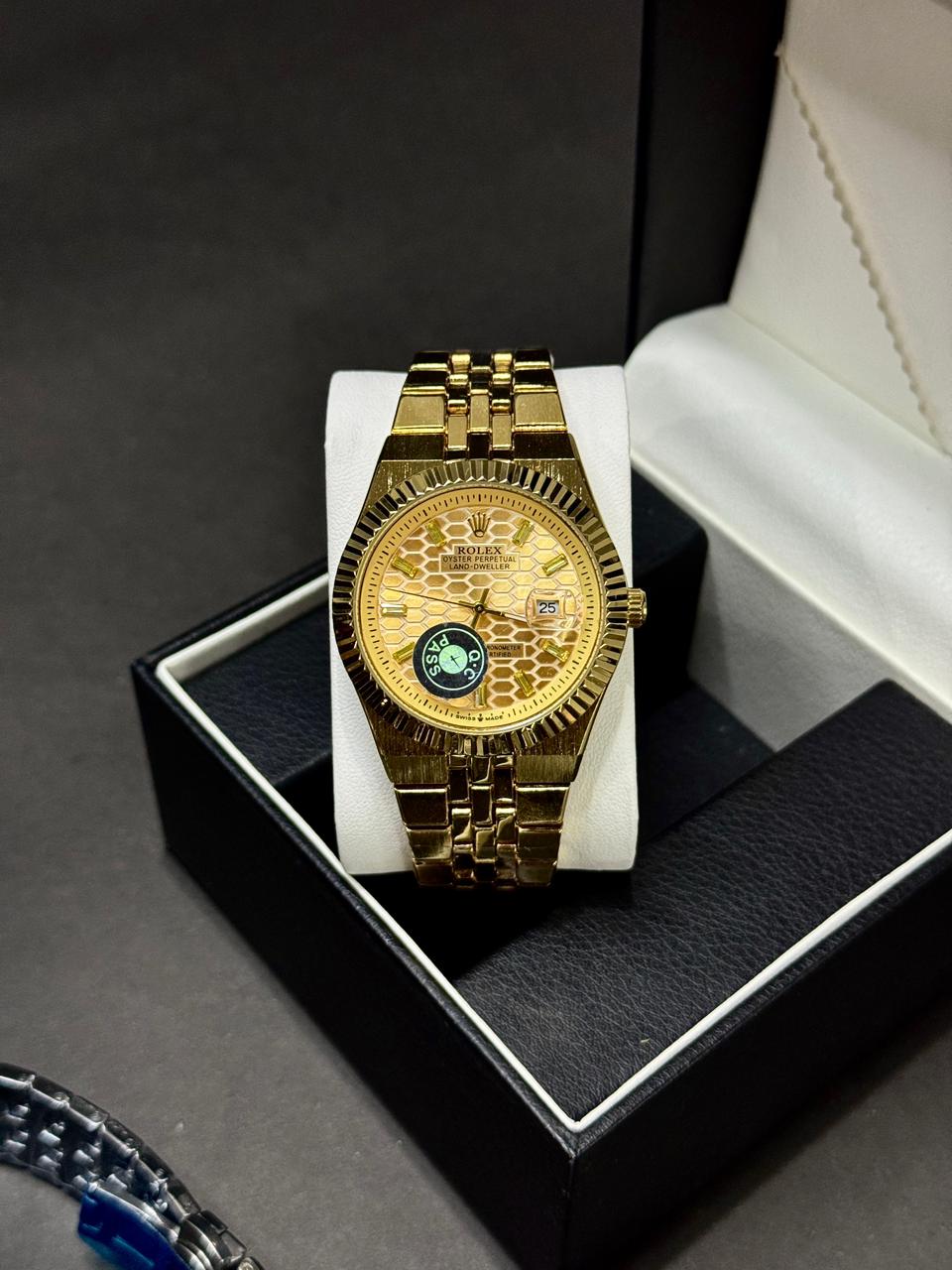 ROLEX LAND DEWELLER | QUARTZ | PREMIUM QUALITY | BUTTERFLY LOCK | GOLD WITH GOLD DIAL