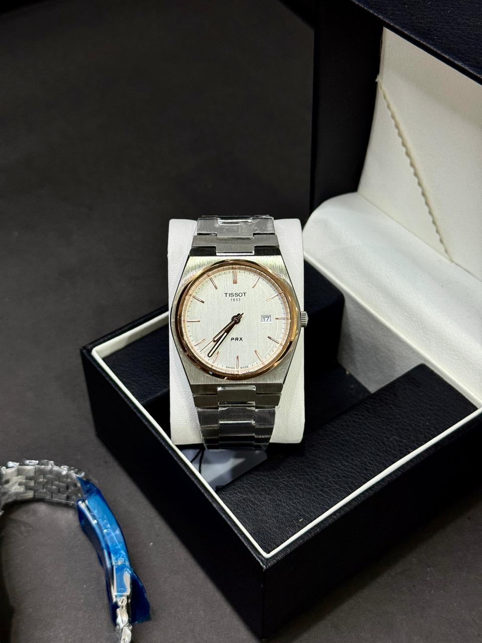 TISSOT PRX | QUARTZ | MASTER CLONE | SILVER WITH WHITE | ROSE GOLD BEZEL