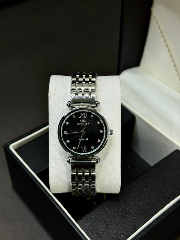 ELEGANCE WATCH FOR WOMEN | ORIGINAL | QUARTZ | BUTTERFLY LOCK | SILVER WITH GREEN