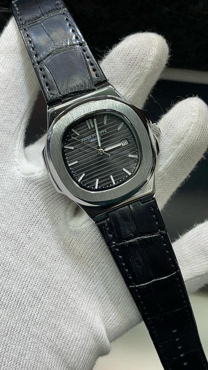 PATEK PHILLIPE | BLACK WITH BLK DIAL | QUARTZ | LEATHER STRAP