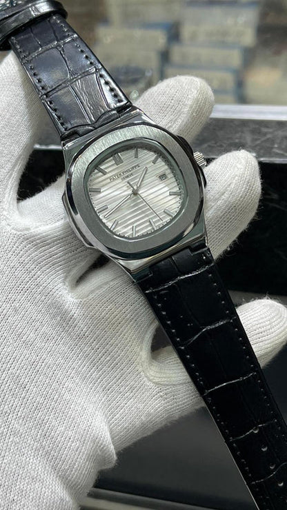 PATEK PHILLIPE | BLACK WITH BLK DIAL | QUARTZ | LEATHER STRAP