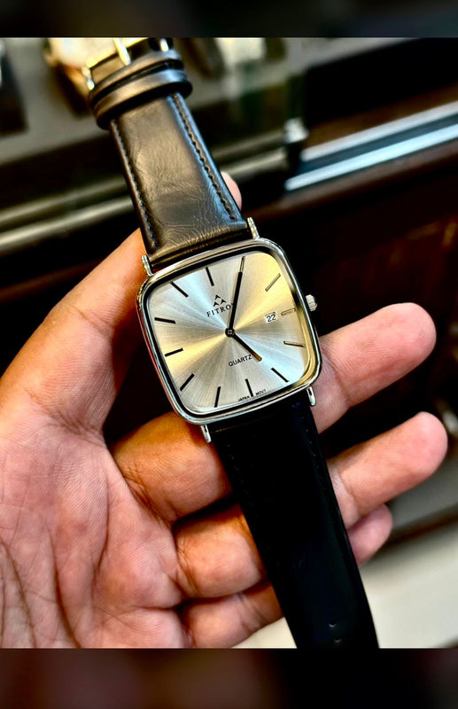 FITRON | SQUARE DIAL | QUARTZ MOVEMENT | LEATHER STRAP | SLIM WATCH | ORIGINAL WATCH