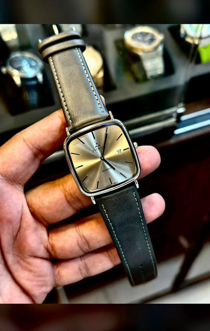 FITRON | SQUARE DIAL | QUARTZ MOVEMENT | LEATHER STRAP | SLIM WATCH | ORIGINAL WATCH