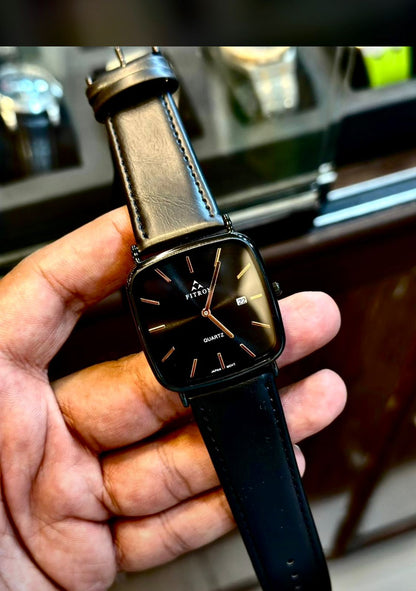 FITRON | SQUARE DIAL | QUARTZ MOVEMENT | LEATHER STRAP | SLIM WATCH | ORIGINAL WATCH
