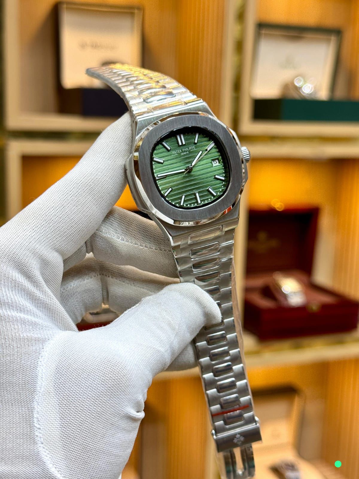 PATEK PHILLIPE NAUTILUS | AUTOMATIC| MASTER CLONE | SILVER WITH OLIVE GREEN