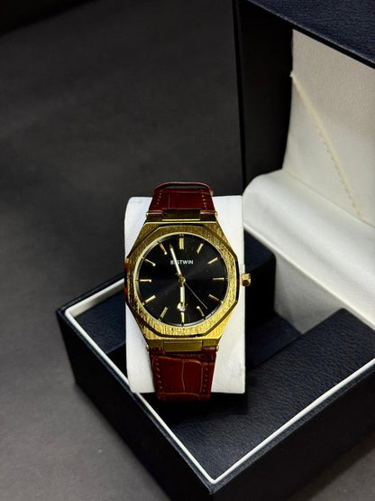 BESTWIN | AP STYLE | QUARTZ  | ORIGINAL | LEATHER STRAP | BROWN WITH GOLD DIAL