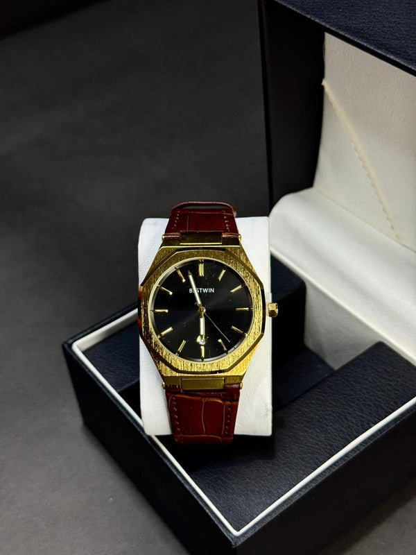 BESTWIN | AP STYLE | QUARTZ  | ORIGINAL | LEATHER STRAP | BROWN WITH GOLD DIAL