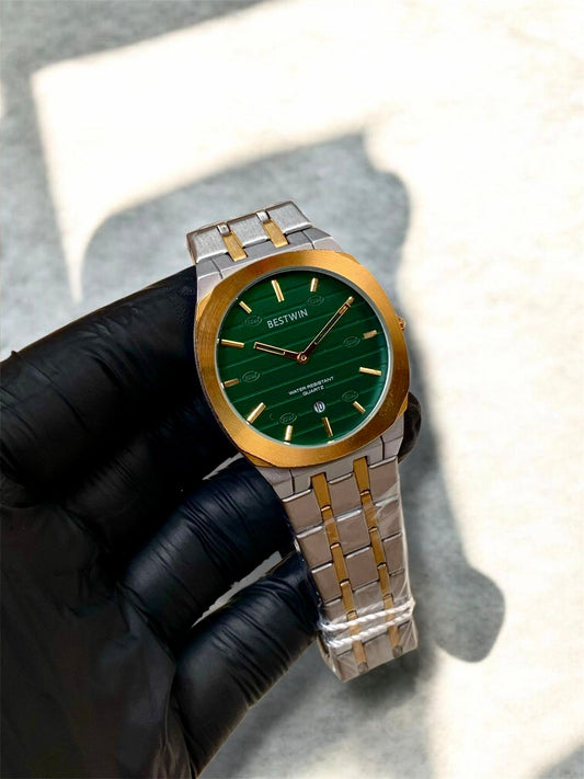 BESTWIN | GUCCI STYLE | SLIMMEST | ORIGINAL| QUARTZ | TWO TONE WITH GREEN | BUTTERFLY LOCK