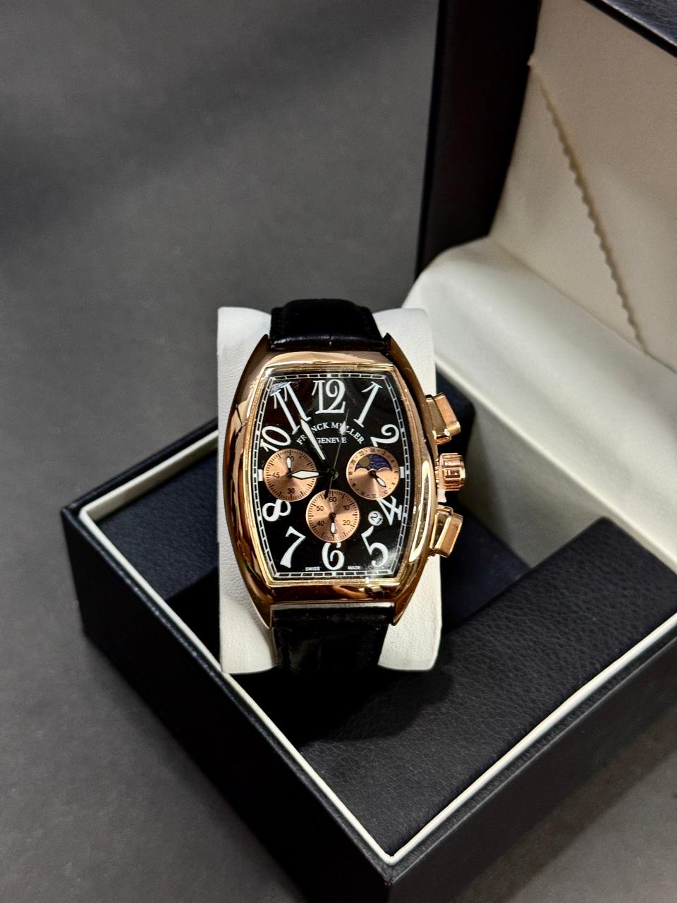 FRANCK MULLER | CHRONO EDITION | QUARTZ | LEATHER STRAP | BLK WITH ROSE BLK