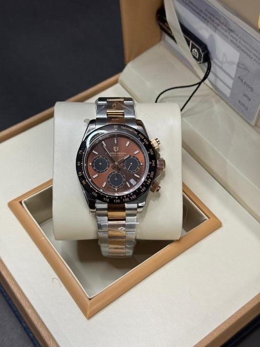 PAGANI DESIGN DAYTONA | SEIKO JAPAN VK63 QUARTZ | PD-1644 | TWO TONE WITH CHOCO DIAL