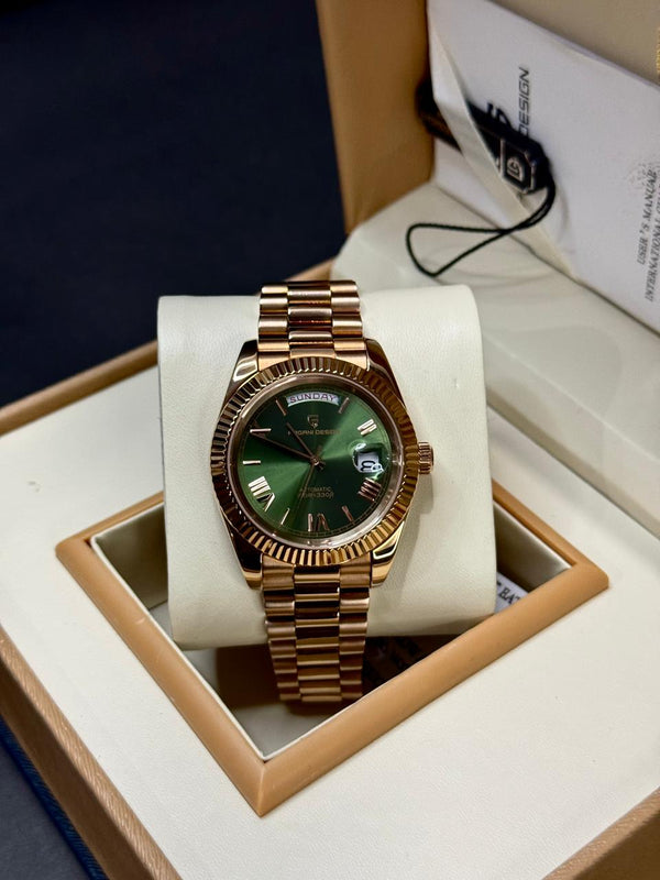 PAGANI DESIGN DAYDATE | SEIKO JAPAN ST16 AUTOMATIC | PD-1752 | ROSE GOLD WITH ICE BLUE