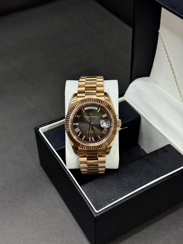 PAGANI DESIGN DAYDATE | SEIKO JAPAN ST16 AUTOMATIC | PD-1752 | ROSE GOLD WITH ICE BLUE