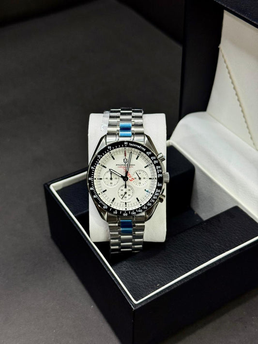 PAGANI DESIGN OMEGA | SEIKO JAPAN VK63 QUARTZ | PD-1701  | SILVER WITH ICE BLUE
