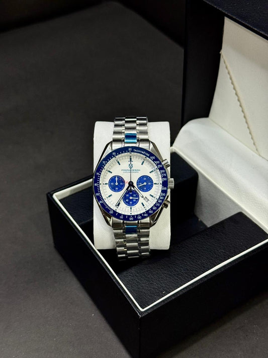 PAGANI DESIGN OMEGA | SEIKO JAPAN VK63 QUARTZ | PD-1701  | SILVER WITH ICE BLUE