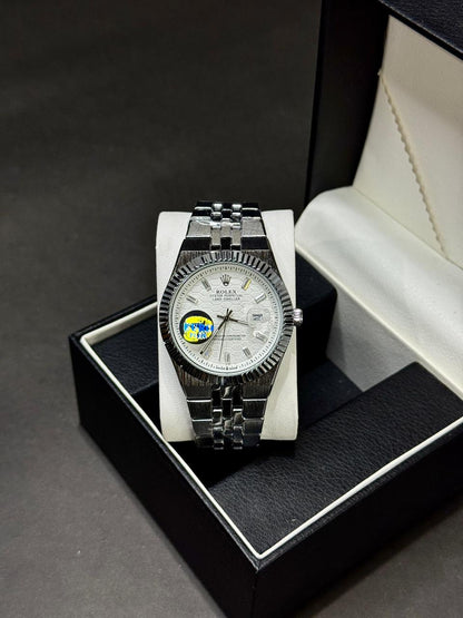 ROLEX LAND DEWELLER | QUARTZ | PREMIUM QUALITY | BUTTERFLY LOCK | SILVER WITH WHITE