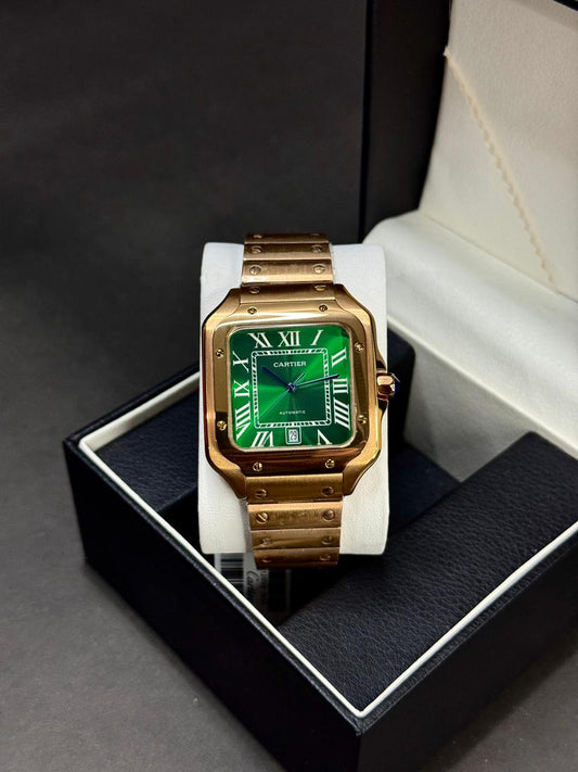 CARTIER SANTOS | AUTOMATIC | ROSE GOLD WITH OLIVE GREEN | MASTER CLONE