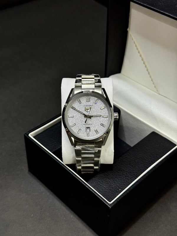 TAG HEUER CALIBRE 5 | MASTER CLONE | AUTOMATIC| SILVER WITH WHITE GLITTER DIAL