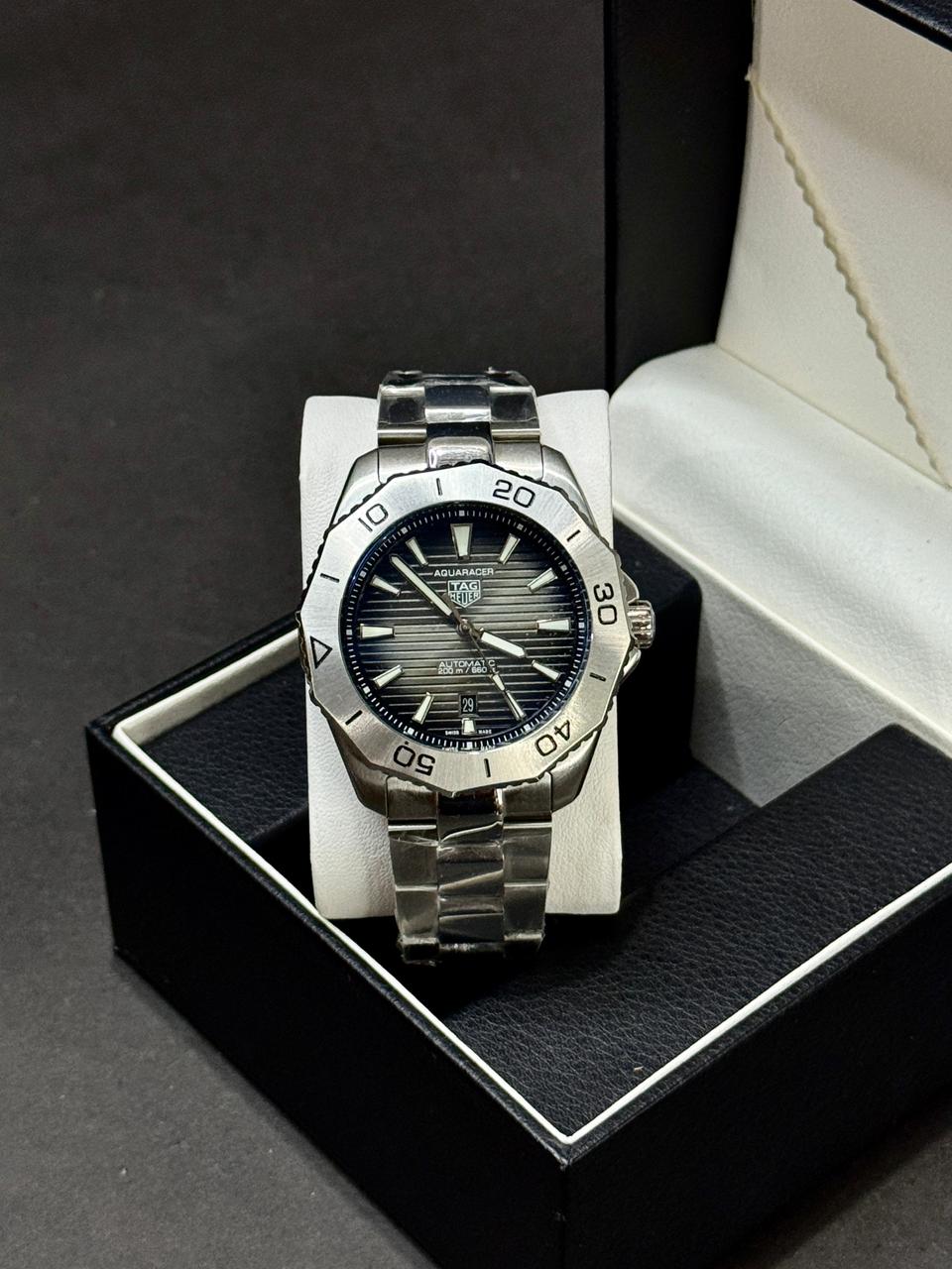 TAG HEUER AQUARACER | AUTOMATIC| MASTER CLONE | ROTATING BEZEL | SILVER WITH GREY SMOKE DIAL