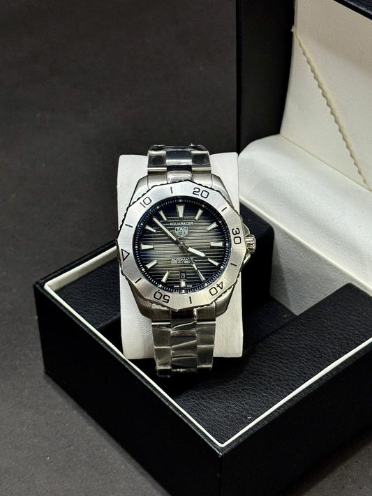 TAG HEUER AQUARACER | AUTOMATIC| MASTER CLONE | ROTATING BEZEL | SILVER WITH GREY SMOKE DIAL