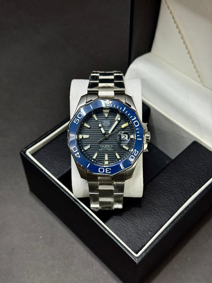 TAG HEUER AQUARACER | AUTOMATIC| MASTER CLONE | SHINE SILVER WITH BLUE |  ROTATING BEZEL