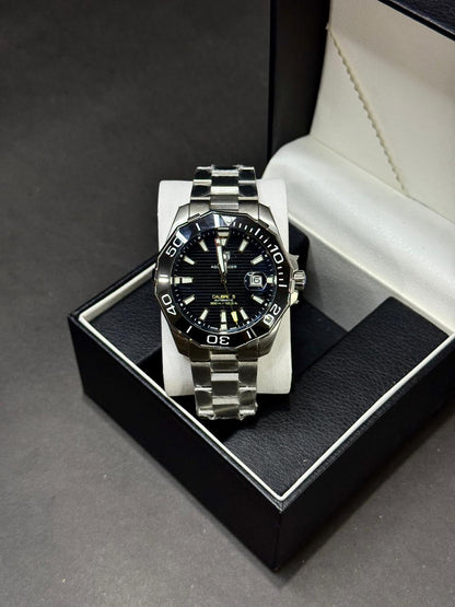 TAG HEUER AQUARACER | AUTOMATIC| MASTER CLONE | MATTE SILVER WITH BLK |  ROTATING BEZEL