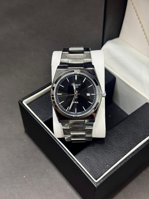 TISSOT PRX | QUARTZ | PLAIN DIAL | SILVER WITH BLUE | MASTER LOCK | PREMIUM QUALITY