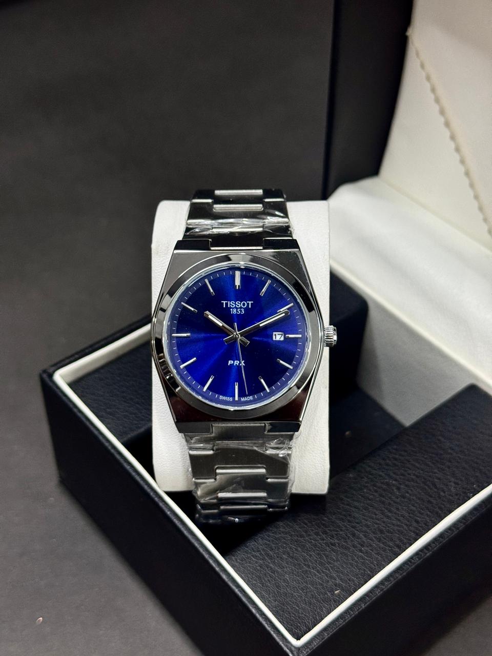 TISSOT PRX | QUARTZ | PLAIN DIAL | SILVER WITH BLUE | MASTER LOCK | PREMIUM QUALITY