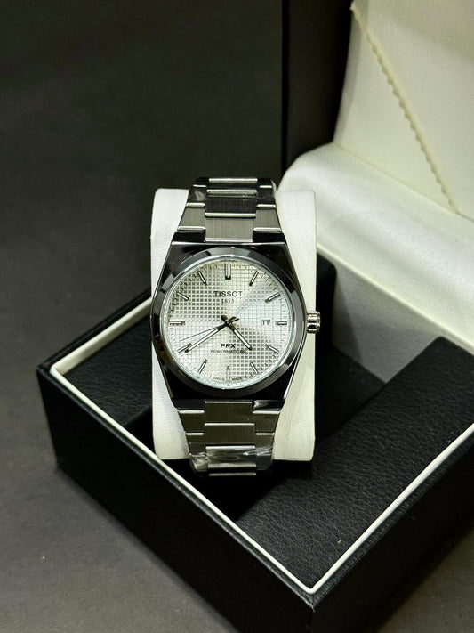 TISSOT PRX | QUARTZ | WAFFLE  DIAL | SILVER WITH WHITE | MASTER LOCK | PREMIUM QUALITY
