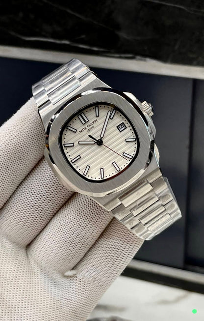 PATEK PHILLIPE NAUTILUS | AUTOMATIC| MASTER CLONE | SILVER WITH WHITE DIAL